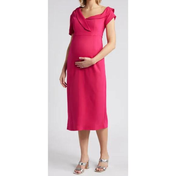 Emelia George Maternity Fuschia Off Shoulder Midi Dress SZ XL Has pockets! - Picture 1 of 4